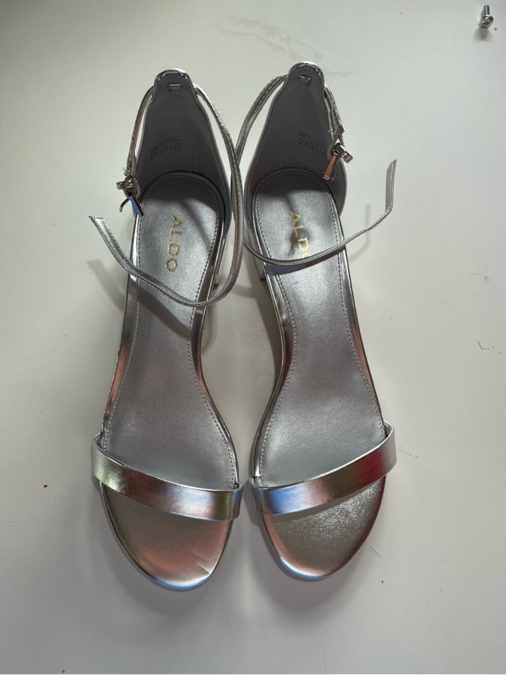 Aldo Silver Metallic Strap Heeled Sandals
